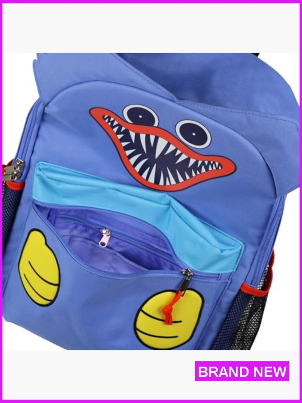 Huggy Wuggy Character Backpack 18" Casual Daypack with 3D Ears and Tech Sleeve - Picture 4 of 7